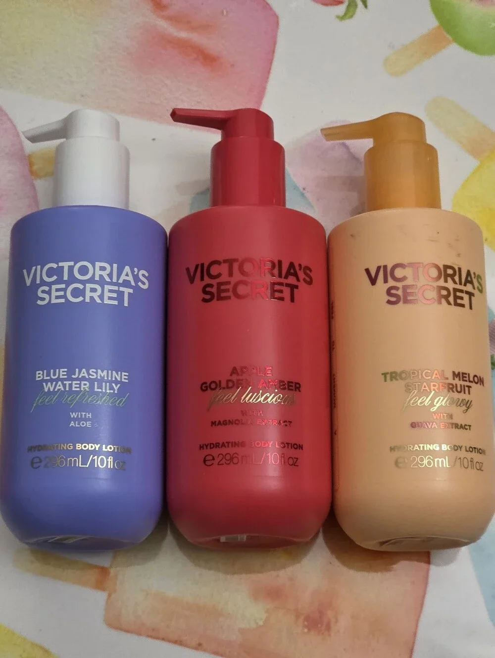 Victoria's Secret Triple Pack Lotion Set NEW — Purple, Pink, Peach Bottles